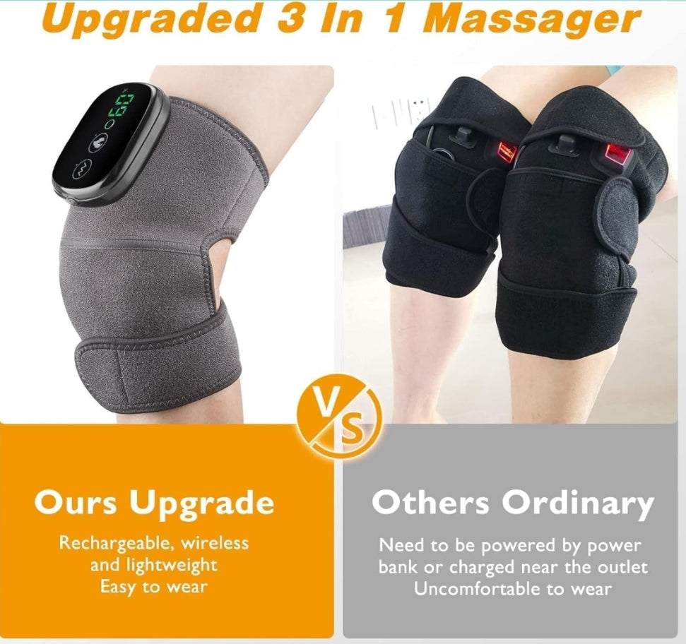 3 in 1 Knee Massager, Hot Compress Knee/Elbow/Shoulder Massager to Relieve Joint Pain with 3 Modes